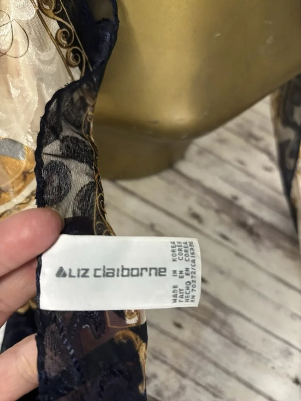 Liz Claiborne Scarf Gold Blue Hot Air Balloon Design Long Skinny Rectangle Neck
